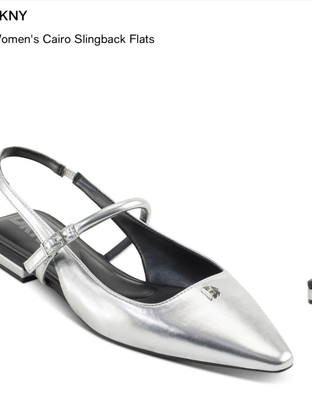 DKNY Metallic Silver Pointed Slingback Flats
